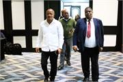 Minister Senzo Mchunu and Deputy Minister David Mahlobo arrive at the meeting